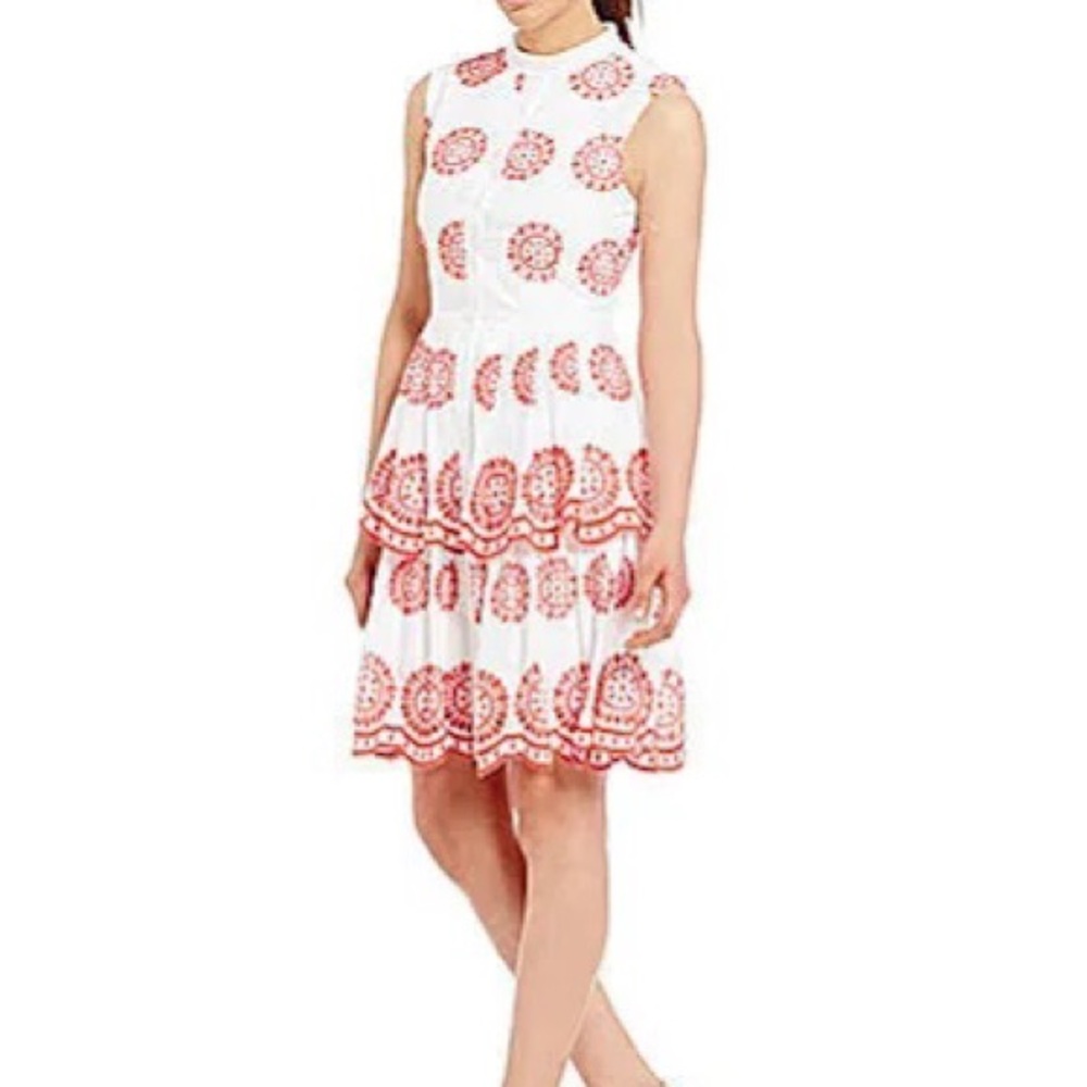 Alex Marie Jari Embroidered Dress Ivory/Daredevil Size 6 NWT